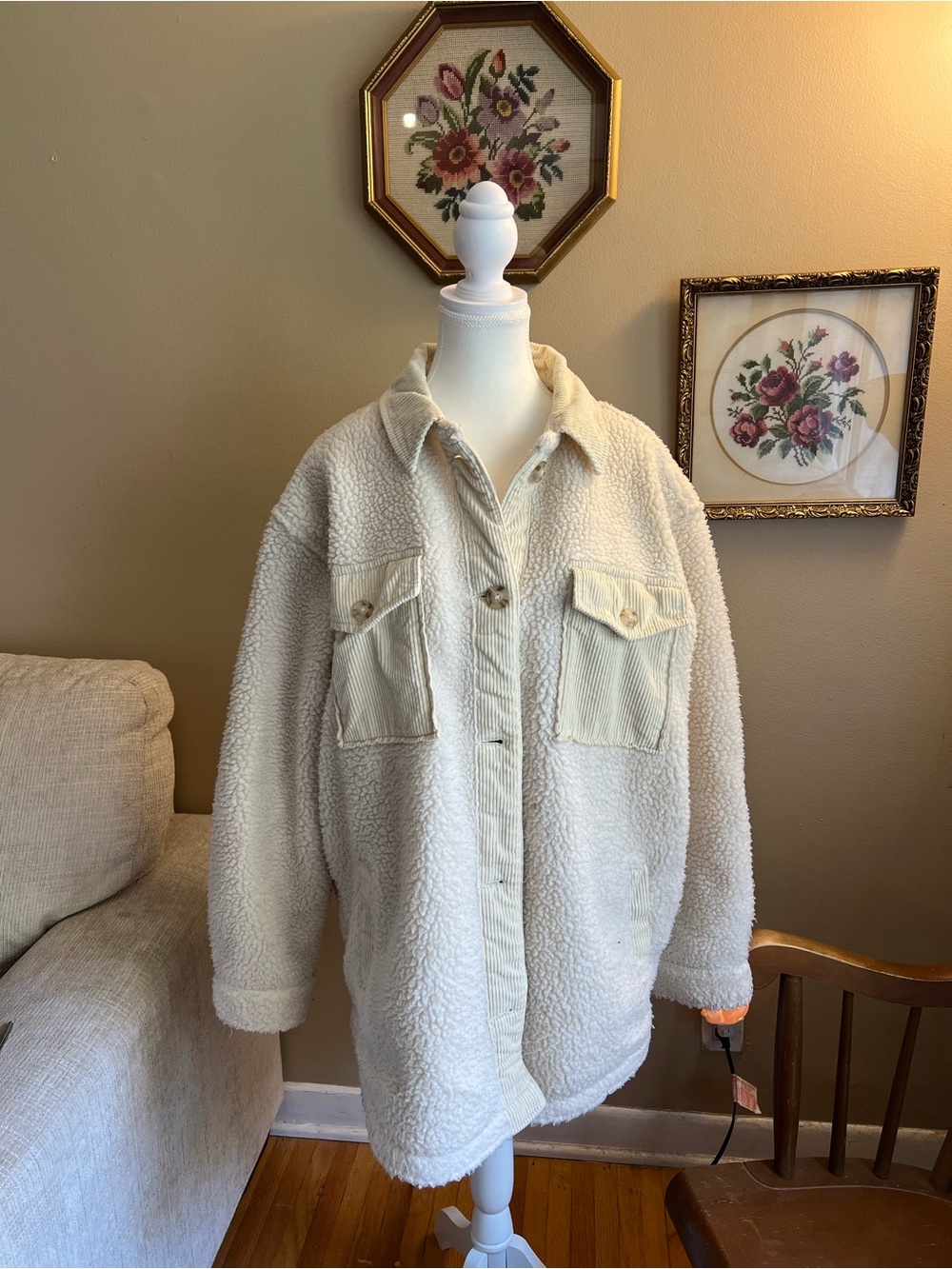 Cozy Cream Sherpa Jacket - American Eagle Women's Oversized Coat